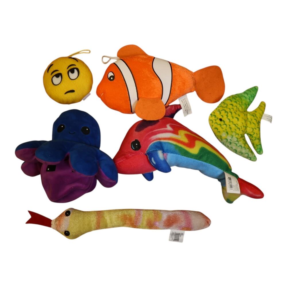 Lot of 6 Ocean Sea Plush Toys Dolphin Octopus Stingray Clownfish Stuffed Animals
